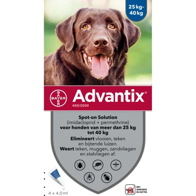 Afbeelding van Bayer Advantix Spot On 400/2000 25+ KG 4 PIP (386034)