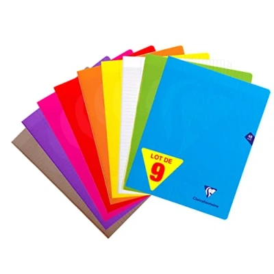 Image de Clairefontaine 299311AMZC Lot de 9 Cahiers Agrafés Mimesys 24x32 cm 48 Pages Grands Carreaux Couvertures Polypro Assorties (Rose, Bleu, Rouge, Jaune, Vert, Gris, Violet, Orange et Incolore)