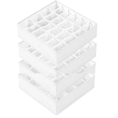 Afbeelding van SONGMICS Set van 4 opvouwbare lade organizers met 80 vakken (2 x 16 + 2 24), 30 10 cm, dozen voor sokken, ondergoed, riemen, wolkenwit RUS011W01