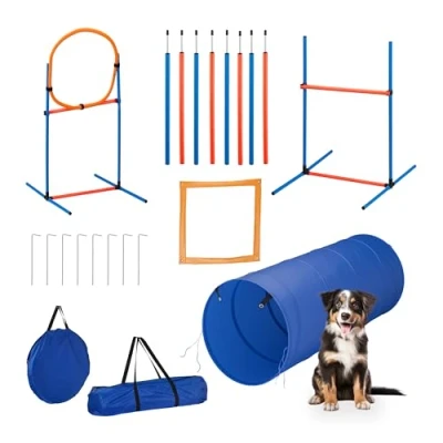 Afbeelding van agility voor de hond 76 delige set hondentunnel slalom hordes met tas