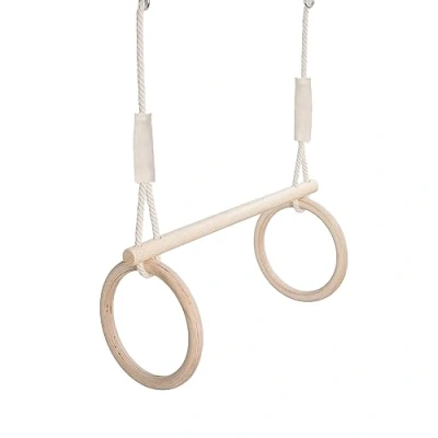 Afbeelding van Turnringen, trapeziumschommel, 2 in 1, multifunctioneel met houten ringen, trapezium om op te hangen tot 100 kg, 100% eco, made EU (turnringen)