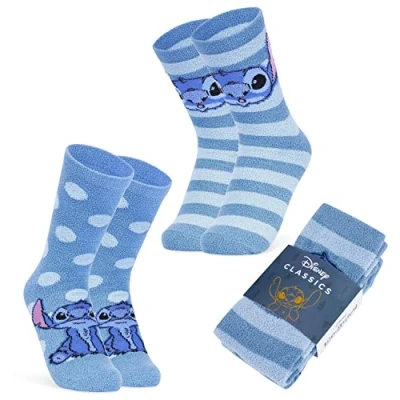 Afbeelding van Disney Damessokken, 2 paar, antislip, Stitch Mickey Minnie Baby Yoda, Blauwe