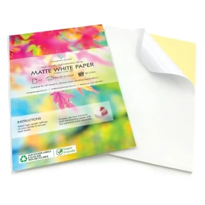 Afbeelding van Evergreen Goods™ 30 vellen A4 mat wit sticker papieren label Inkjet en laser afdrukbaar kwaliteit zelfklevende achterkant Maak stickers thuis, productlabels snijmachine compatibel