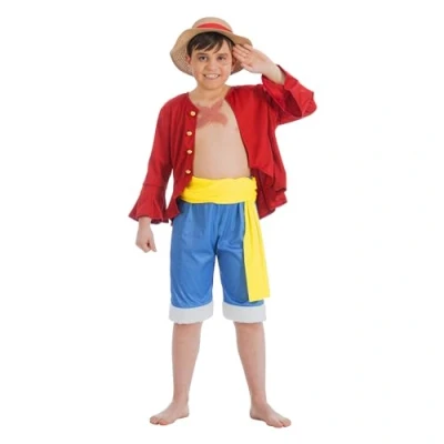 Afbeelding van Chaks One Piece kostuum Ruffy Strohoed Monkey D. voor kinderen, maat 128 152, anime, licentie manga, carnaval (140), meerkleurig