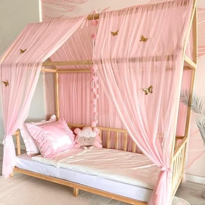 Afbeelding van Baby Fancyroom bedhemel roze voor kinderbed, kinderkamer, meisjes, hemel zonder vlinders, 340 cm