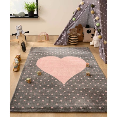 Afbeelding van Tapijt/Vloerkleed Kinderkamer Hartje Magic Donkergrijs/roze 80x150 Cm