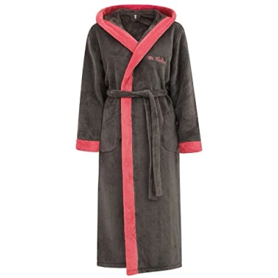 Afbeelding van Di Vadini Prato badjas met capuchon, uniseks, voor dames en heren, nachtkleding, microvezel, elegante kimono kleur maat naar keuze, XXS, 5XL, badjurk, Öko Tex Standard 100, Grijs/framboos