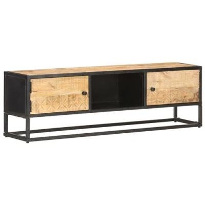 Afbeelding van Tv meubel met bewerkte deur 130x30x40 cm ruw mangohout