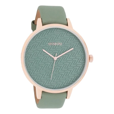 Afbeelding van OOZOO Timepieces Rosé goudkleurige horloge met lelie groene leren band C10407