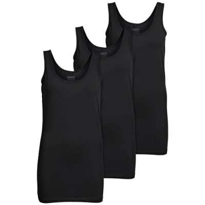 Afbeelding van ONLY 3 pack dames bovenstuk Basic Tank Tops wit, zwart, grijs, blauw, crème vrouwen shirt lang zomer Shirts Top 15201465, zwart (zwart), XL