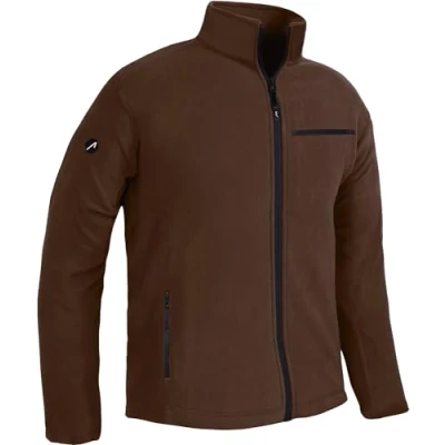 Afbeelding van ACE Fleecejack voor heren, warme outdoorjas zonder capuchon, doorlopende ritssluiting en drie zakken, Bruin