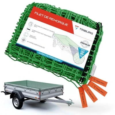 Afbeelding van TRIBURG Aanhangernet 2 x 4 m met hoekmarkeringen en versterkte rand, rubberen spanners voor optimale laadveiligheid, rekbaar elastisch koord