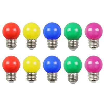 Afbeelding van Aiwerttes Set van 10 gekleurde E27 LED lampen, 2 W, G45 golfballen, komt overeen met een 20 W gloeilamp, AC 220 240 V, niet dimbaar, rood, geel, groen, blauw, paars
