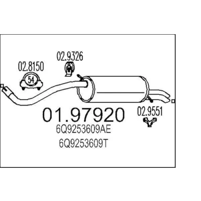 Afbeelding van MTS 01.97920 Einddemper 1290 SKODA: Fabia 2, I Hatchback, 1 Combi, SEAT: Córdoba II Saloon