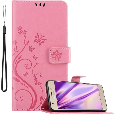Afbeelding van Cadorabo Hoesje geschikt voor Samsung Galaxy J3 2018 in BLOEMEN ROZE Beschermhoes bloemmotief met magnetische sluiting, standfunctie en kaartsleuven Book Case Cover Etui