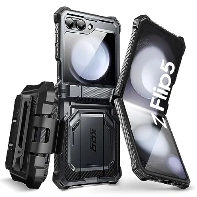 Afbeelding van Armorbox Geschikt Voor Galaxy Z Flip5 hoesje met screen protector Zwart