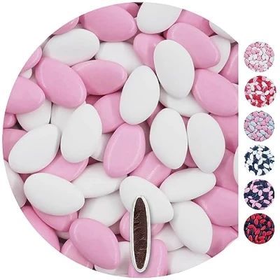 Afbeelding van EinsSein 1 kg Chocolade dragees bruiloft mix wit roze doop meisje jongen communie met amandelen vieren en ontvangen feest goedkope kleur bomb tag zie mijn dozen