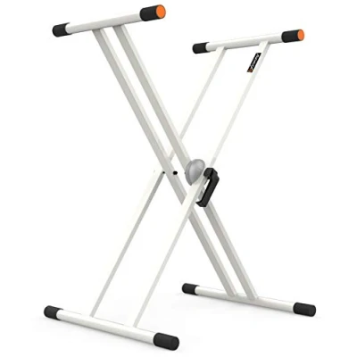 Afbeelding van Audibax Onyx 130 Plus White dubbele schaartoetsenbordhouder, houder voor elektronisch muziektoetsenbord, verstelsysteem met Easy Lock kogelkop, belastbaar tot 65 kg