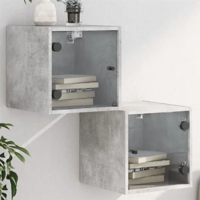 Afbeelding van vidaXL Nachtkastjes met glazen deuren 2 st 35x37x35 cm betongrijs