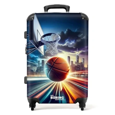 Afbeelding van NoBoringSuitcases.com Grote koffer Gedetailleerde basketbal voor skyline Kinderkoffer jongen Reiskoffer met 4 wielen Trolley op wieltjes Rolkoffer groot kinderen 72 liter Ruimbagage valies 20kg