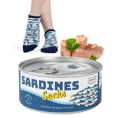 Afbeelding van soxo De visser Grappige damessokken, cadeau voor heren, fantasie, sokken, cadeau, 2 maten, Sardines dames
