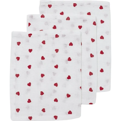 Afbeelding van Meyco Baby Sweet Heart washandjes 3 pack hydrofiel red 20x17cm