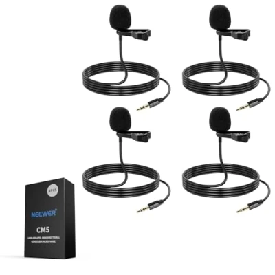 Image de Neewer Lot de 2 microphones cravate compatibles avec les micros sans fil Rode Wireless GO II Pro DJI, condensateur omnidirectionnel TRS 3,5 mm à clipser pour YouTube Live Stream, CM5