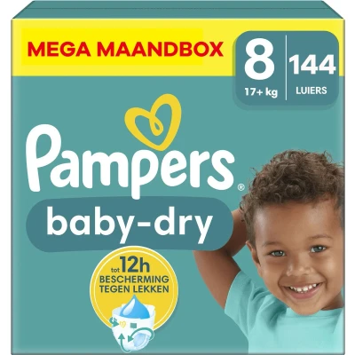Afbeelding van Pampers Baby Dry Maat 8 Mega Maandbox 144 luiers 17+ KG