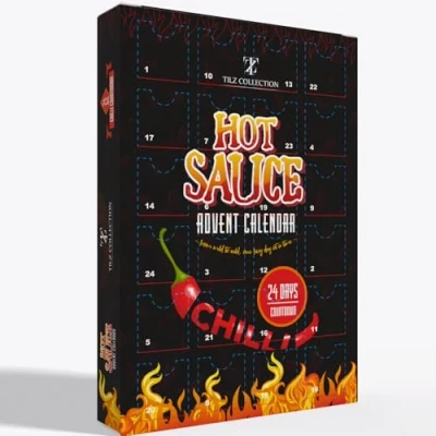 Afbeelding van adventskalender 2023 24 dagen met hete saus, 2023, voor heren, chocoladevrij, pikante saus (zak)