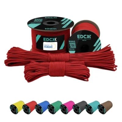 Afbeelding van EdcX 2 mm nylon paracord 275 (50 en 100 m) touw van 100% nylon, 3 draads touw, in verschillende kleuren (lichtrood,