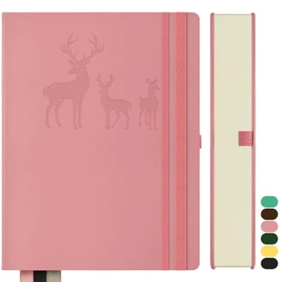 Afbeelding van Qefuna notitieboek B5, gelinieerd, Bullet Journal dik, 300 pagina&#039;s, van leer, karton, 100 g/m², voor vrouwen, kantoor, mannen, school, dagboek, 19 x 25,5 cm, roze