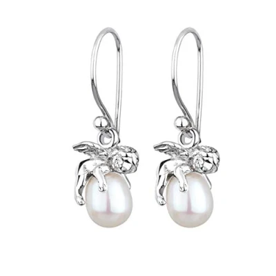 Afbeelding van Elli Dames Oorbellen Guardian Angel Pendant Elegant met Zoetwater Gekweekte Parels in 925 Sterling Zilver