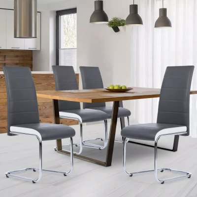 Image de Lot de 4 chaises MIA grises liseré blanc pour salle à manger