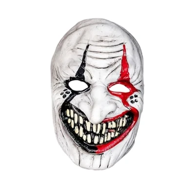 Afbeelding van Sinister nar masker wit, zwart en rood (1 stuk) griezelig design, perfect accessoire voor Halloween, cosplay, kostuumfeesten thema evenementen