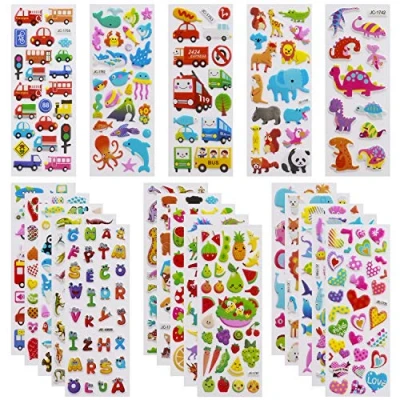 Afbeelding van Meafeng 3D Stickers voor Peuters Kinderen, 550+ Kleurrijke Jongens, Meisjes, Plakboeken, Bevatten Mooie en Interessante Patronen Zoals Fruit, Dieren, Vliegtuigen, Auto&#039;s, Dinosaurussen meer (24 Vellen)