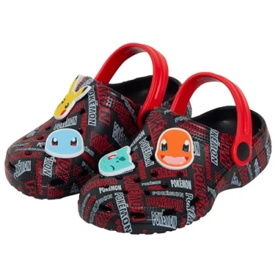 Afbeelding van Pokémon klompen met Pokeball bedels voor meisjes en jongens, zomersandalen kinderen enkelriem, strandschoenen vakantie, zwart.