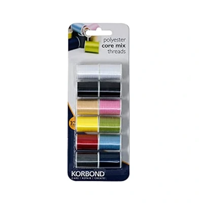 Afbeelding van Korbond 12 spoelen polyestergaren 32 m 10 kleuren 384 voor hand en machinaal naaien, reparaties, knutselen