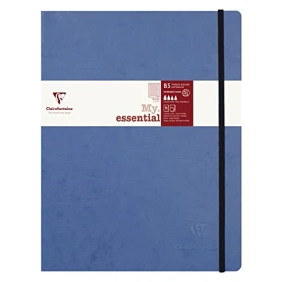 Afbeelding van Clairefontaine 794464C Collection Age Bag My.Essential gestikt elastisch notitieboek, blauw, B5, 19 x 25 cm, 192 genummerde pagina&#039;s, ivoorkleurig papier, 90 g, kartonnen omslag van glanzend ledernerf