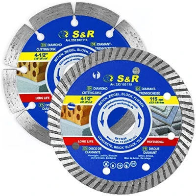 Afbeelding van S&amp;R Diamantdoorslijpschijven 115 mm set 2 delig, 1x segment standaard, turborand x 10 22,2 / 15,88 (inclusief reduceerring), diamant doorslijpschijven voor steen, beton, baksteen, tegels