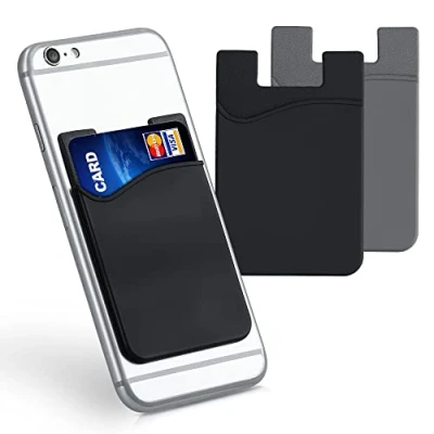 Afbeelding van kwmobile 3x Kaarthouder Hoesje voor Smartphone Zelfklevend Zelfklevende Siliconen Kredietkaarthouder Zwart Grijs Afmetingen 8,5x5,5cm