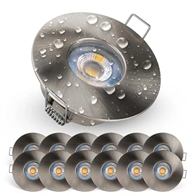Afbeelding van Emos Exclusieve led inbouwspot, 230 V, IP44, 3000 K, set van 12 ronde plafondspots, 5 W, 370 lm, warmwit, ultraplatte voor binnen, buiten en badkamer,