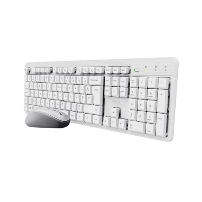 Afbeelding van Trust Ody II Draadloos toetsenbord en muis, AZERTY, Frans, stil, platte toetsen, unieke USB ontvanger, spatwaterdicht, set voor laptop, Windows Mac, wit