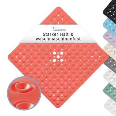 Afbeelding van Toniamo douchemat, antislip, 53 x cm, vierkante antislipmat, antibacterieel en machinewasbaar, antislip BPA vrij, koraal