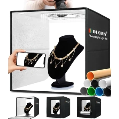 Afbeelding van DUCLUS Fotobox, 40 x cm, opvouwbare fotostudio, 5500 K, dimbaar, met beweegbare led lichtstrips en 6 productfotografie achtergronden