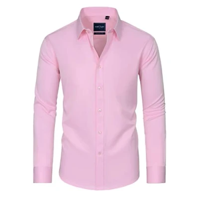 Afbeelding van DEMEANOR Overhemd met lange mouwen voor heren, slim fit, strijkvrij, vrijetijdshemd, Roze