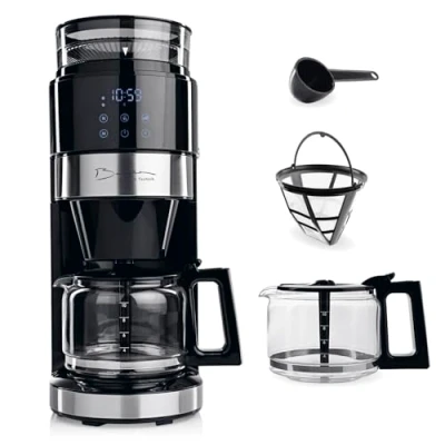Afbeelding van Barista koffiemachine met molen Filterkoffiezetapparaat glazen kan 900W filtermachine touchdisplay en timerfunctie Voor tot 10 kopjes 1,25 liter koffiekan bonen gemalen koffie