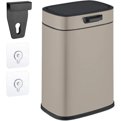 Afbeelding van hangende prullenbak 5 l voor keukenkastje badkamer met plakstrips beige