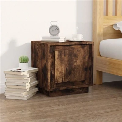 Afbeelding van Nachtkastje 44x35x45 cm bewerkt hout gerookt eikenkleurig