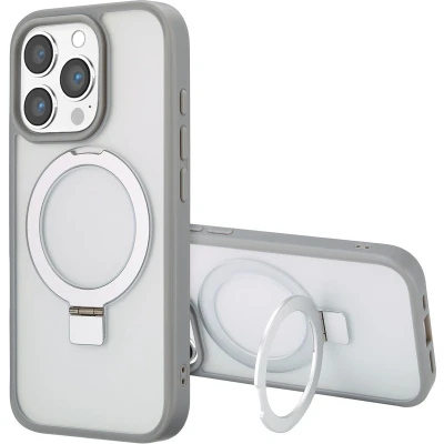 Afbeelding van Accezz Hoesje Geschikt voor iPhone 16 Pro Ring Stand Backcover MagSafe grijs