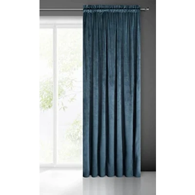 Afbeelding van Eurofirany Pierre Velvet Fluwelen gordijn met plooiband, 1 stuk, 215 g/m², voor woonkamer, slaapkamer, modern, klassiek, marineblauw, 140 x 300 cm